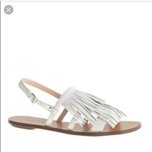 J.Crew white leather fringe sandals